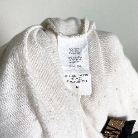 W5 Off White Front Tie Floral Embroidery Short Sleeve Top Stretch Relaxed M boho - Picture 4 of 8